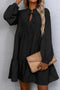 Tie Split Neck Smocked Puff Sleeve Ruffle Mini Dress