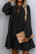 Tie Split Neck Smocked Puff Sleeve Ruffle Mini Dress