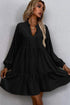Tie Split Neck Smocked Puff Sleeve Ruffle Mini Dress
