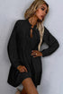 Tie Split Neck Smocked Puff Sleeve Ruffle Mini Dress