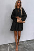 Tie Split Neck Smocked Puff Sleeve Ruffle Mini Dress