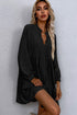 Tie Split Neck Smocked Puff Sleeve Ruffle Mini Dress