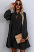 Tie Split Neck Smocked Puff Sleeve Ruffle Mini Dress