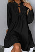 Tie Split Neck Smocked Puff Sleeve Ruffle Mini Dress