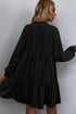 Tie Split Neck Smocked Puff Sleeve Ruffle Mini Dress