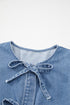 Tied Front Bow Bubble Sleeve Peplum Denim Shirt