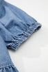 Tied Front Bow Bubble Sleeve Peplum Denim Shirt