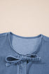 Tied Front Bow Bubble Sleeve Peplum Denim Shirt