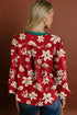 Tied Neck Shirred Puff Sleeve Floral Trim Blouse