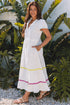 Tiered Button Front Pom Pom Accent Shirt Dress