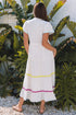 Tiered Button Front Pom Pom Accent Shirt Dress