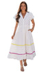 Tiered Button Front Pom Pom Accent Shirt Dress