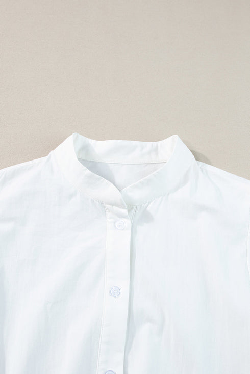 Tiered Button Front Pom Pom Accent Shirt Dress