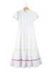 Tiered Button Front Pom Pom Accent Shirt Dress