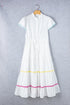 Tiered Button Front Pom Pom Accent Shirt Dress