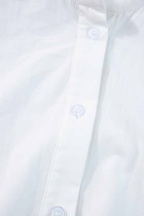 Tiered Button Front Pom Pom Accent Shirt Dress