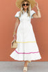 Tiered Button Front Pom Pom Accent Shirt Dress