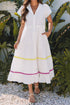 Tiered Button Front Pom Pom Accent Shirt Dress