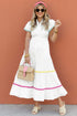 Tiered Button Front Pom Pom Accent Shirt Dress
