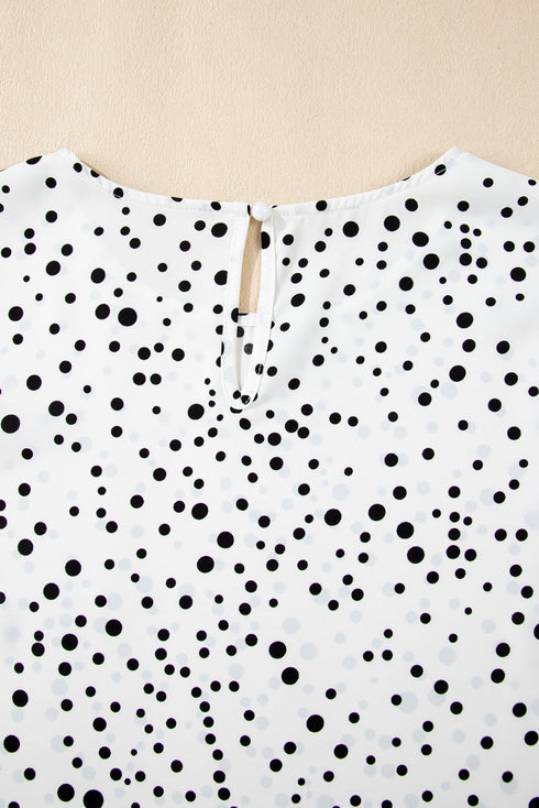 Tiered Flutter Sleeve Crew Neck Dot Print Blouse