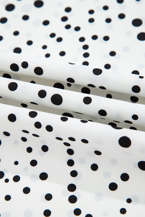 Tiered Flutter Sleeve Crew Neck Dot Print Blouse