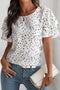 Tiered Flutter Sleeve Crew Neck Dot Print Blouse
