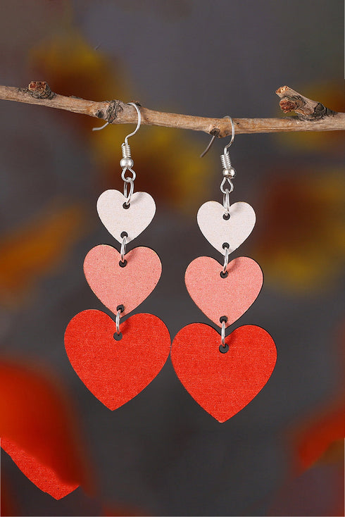 Tiered Heart Shape Wooden Dangle Drop Earrings