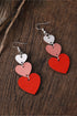 Tiered Heart Shape Wooden Dangle Drop Earrings