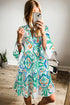 Tiered Paisley Print Button Front Bell Sleeve Dress