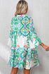 Tiered Paisley Print Button Front Bell Sleeve Dress