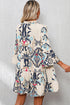 Tiered Paisley Print Button Front Bell Sleeve Dress