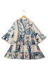 Tiered Paisley Print Button Front Bell Sleeve Dress