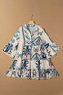 Tiered Paisley Print Button Front Bell Sleeve Dress