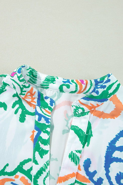 Tiered Paisley Print Button Front Bell Sleeve Dress