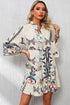 Tiered Paisley Print Button Front Bell Sleeve Dress