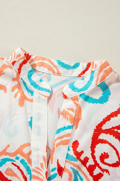 Tiered Paisley Print Button Front Bell Sleeve Dress