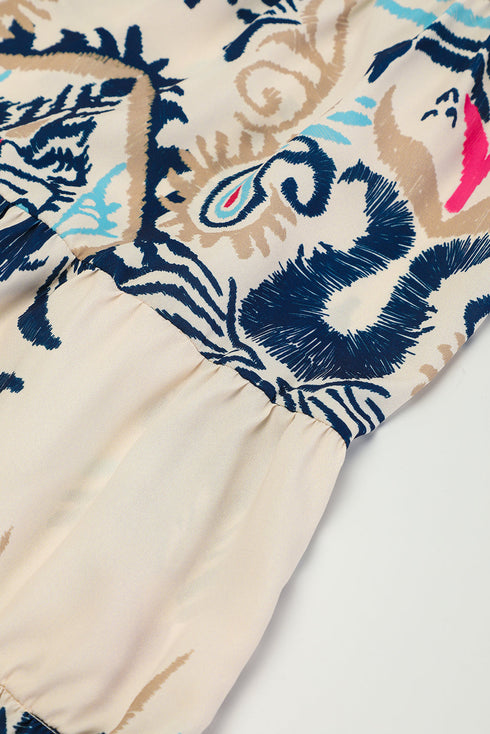 Tiered Paisley Print Button Front Bell Sleeve Dress