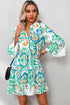 Tiered Paisley Print Button Front Bell Sleeve Dress