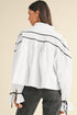 Tiered Poplin Ribbon Tie Ruffle Cuff Blouse