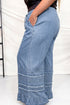 Tiered Raw Edge Ruffled Wide Leg Denim Pants