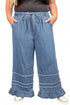 Tiered Raw Edge Ruffled Wide Leg Denim Pants