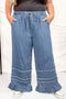 Tiered Raw Edge Ruffled Wide Leg Denim Pants