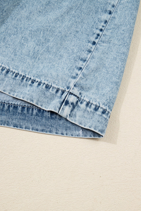 Tiered Rick Rack Overall Denim Mini Dresses