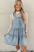 Tiered Rick Rack Overall Denim Mini Dresses