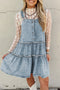 Tiered Rick Rack Overall Denim Mini Dresses