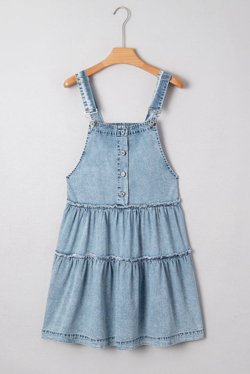 Tiered Rick Rack Overall Denim Mini Dresses