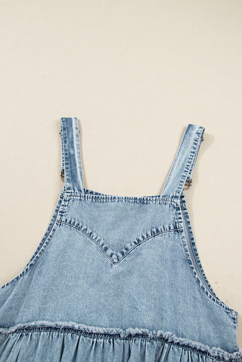 Tiered Rick Rack Overall Denim Mini Dresses