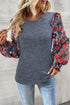 Tiered Ruffle Floral Print Sleeve Crew Neck Blouse