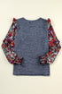 Tiered Ruffle Floral Print Sleeve Crew Neck Blouse