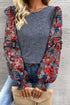 Tiered Ruffle Floral Print Sleeve Crew Neck Blouse